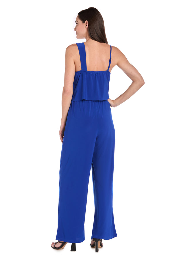 R&m Richards Asymmetrical Gold Accent Jumpsuit