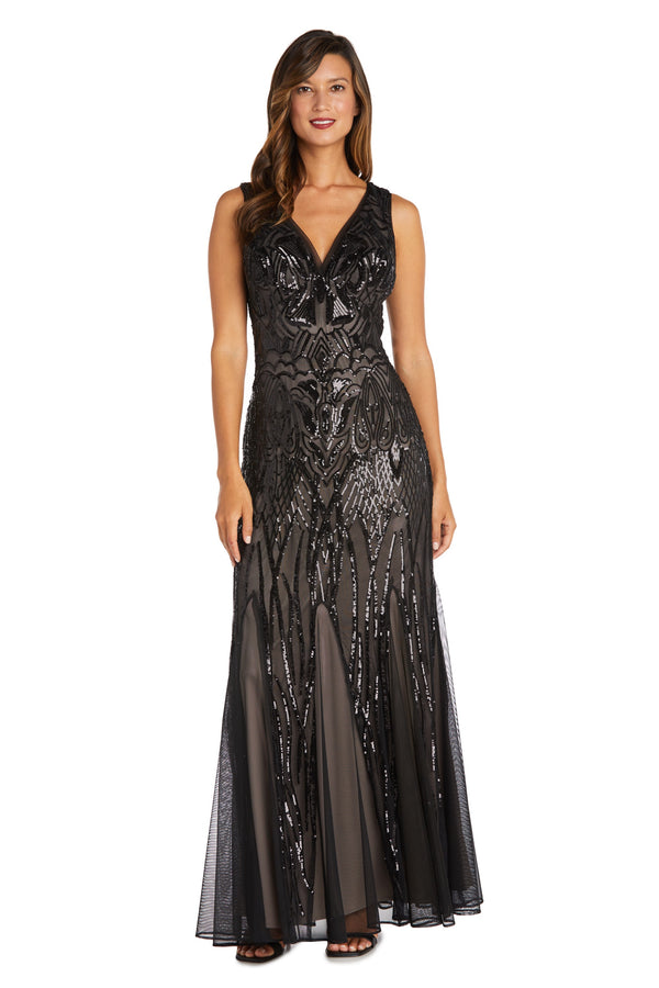 R&m Richards Beaded Godet Evening Gown