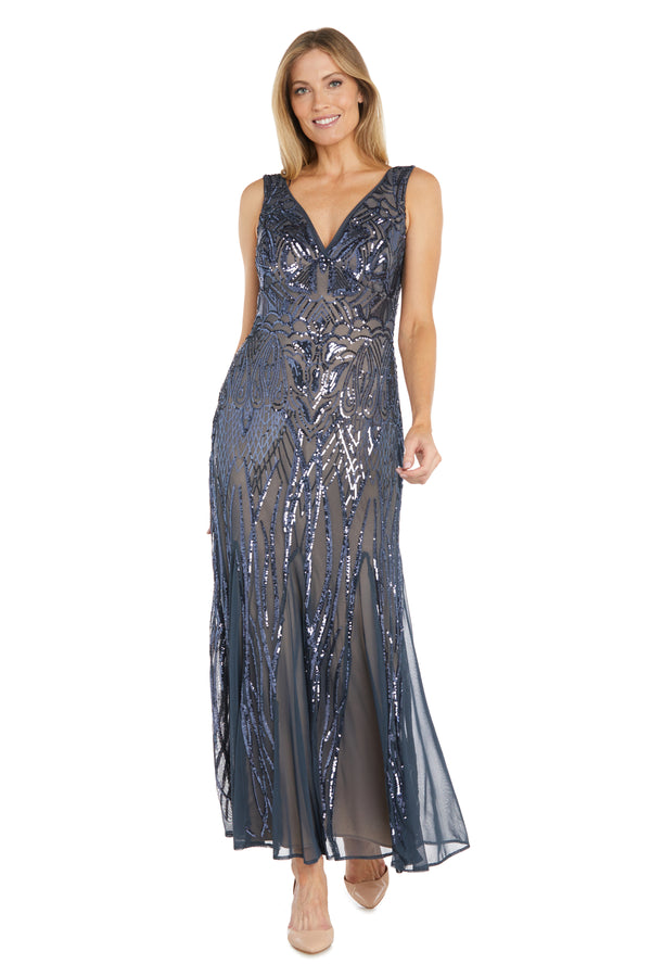 r&m richards Beaded Godet Evening Gown