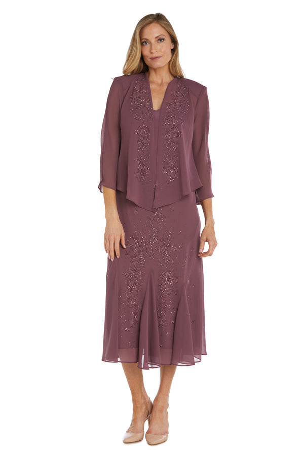 r&m richards Beaded Slip Chiffon Jacket Dress