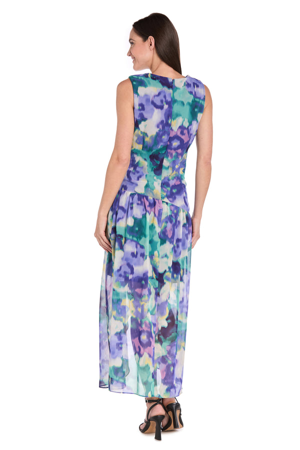 R&m Richards Blue Bloom High-Low Chiffon Dress