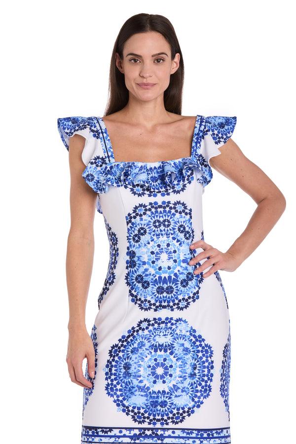 R&m Richards Blue Skies Ruffle Day Dress - Petite