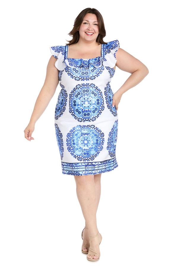 r&m richards Blue Skies Ruffle Day Dress - Plus