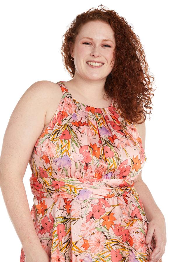 R&m Richards Bright Floral Ruffle Dress - Plus