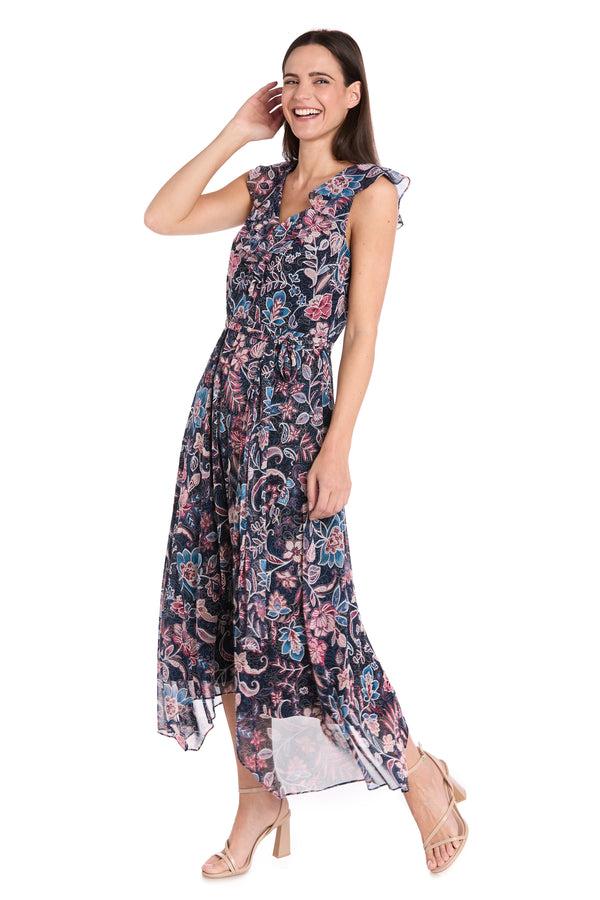 R&m Richards Chiffon High-Low Printed Dress - Petite