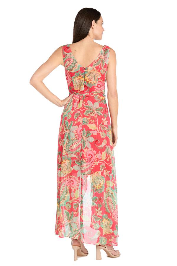 R&m Richards Coral Green High-Low Chiffon Dress