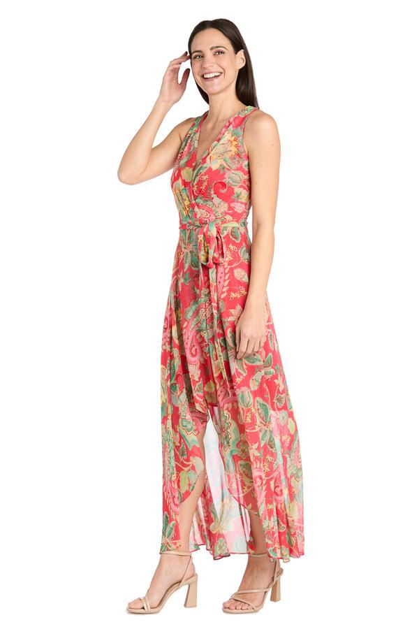 R&m Richards Coral Green High-Low Chiffon Dress