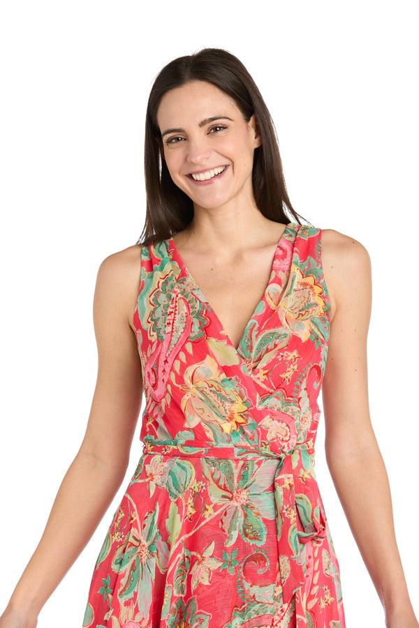 R&m Richards Coral Green High-Low Chiffon Dress