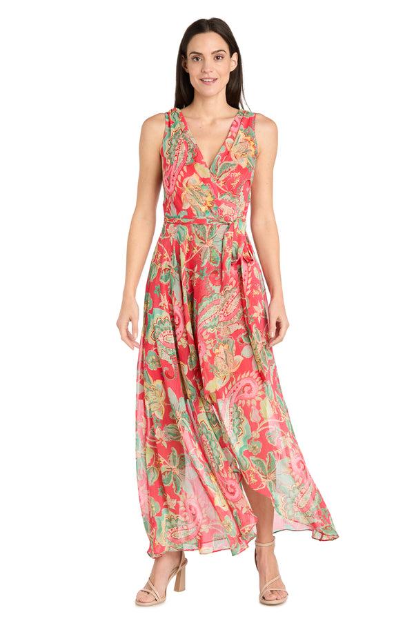 r&m richards Coral Green High-Low Chiffon Dress