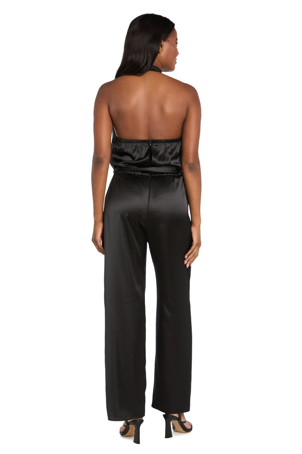 R&m Richards Cowl Neck Halter Matte Satin Jumpsuit