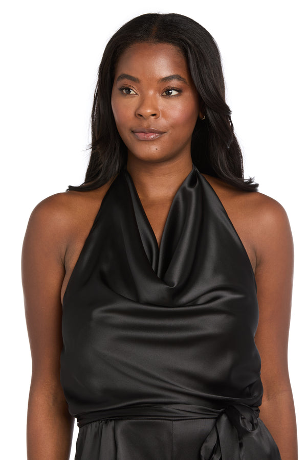 R&m Richards Cowl Neck Halter Matte Satin Jumpsuit