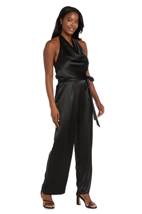 R&m Richards Cowl Neck Halter Matte Satin Jumpsuit