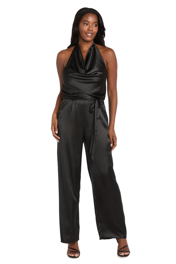 r&m richards Cowl Neck Halter Matte Satin Jumpsuit