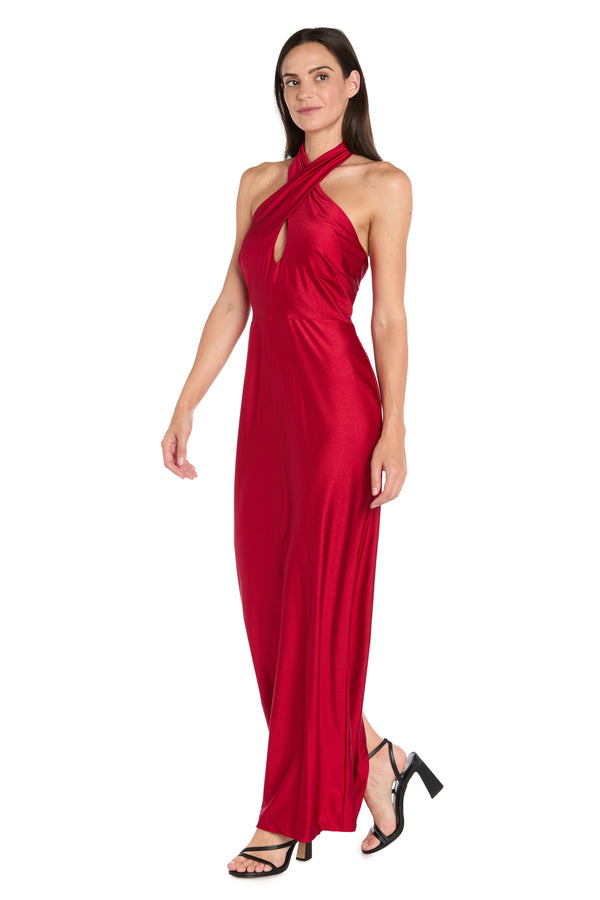 R&m Richards Crisscross Elegance Halter Maxi Dress