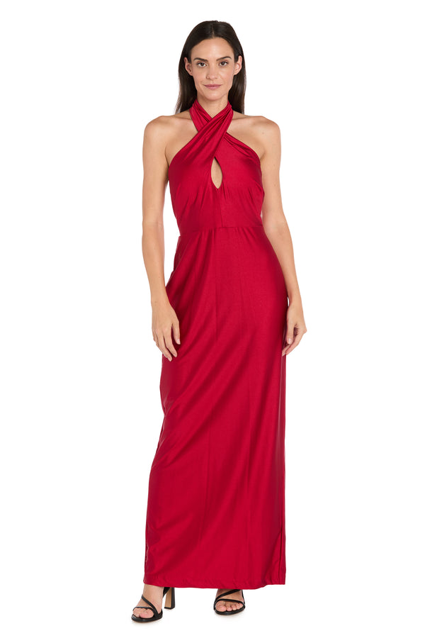 r&m richards Crisscross Elegance Halter Maxi Dress