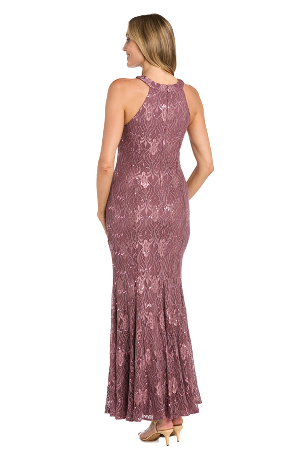 R&m Richards Elegant High-Neck Lace Gown - Petite
