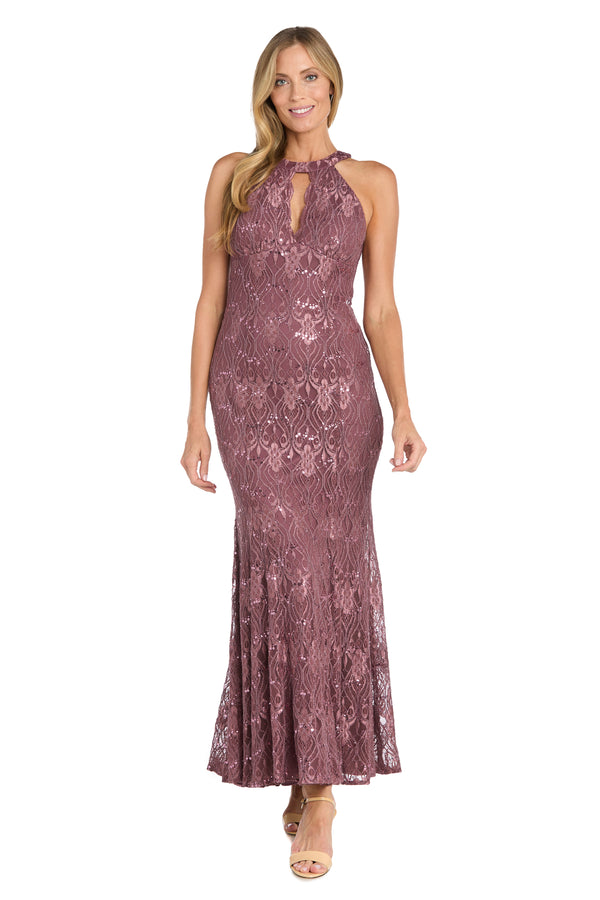 r&m richards Elegant High-Neck Lace Gown - Petite