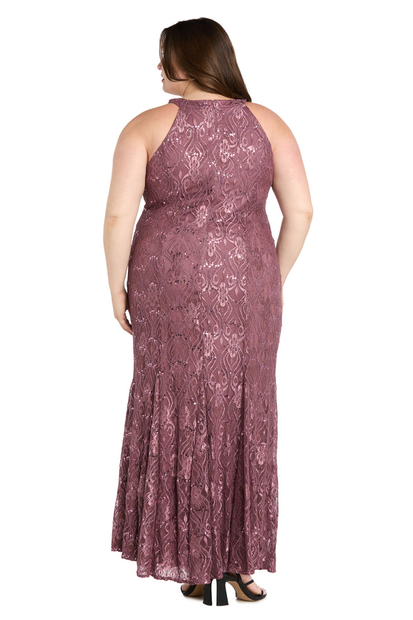 R&m Richards Elegant High-Neck Lace Gown - Plus