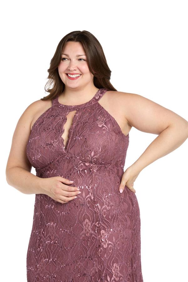 R&m Richards Elegant High-Neck Lace Gown - Plus