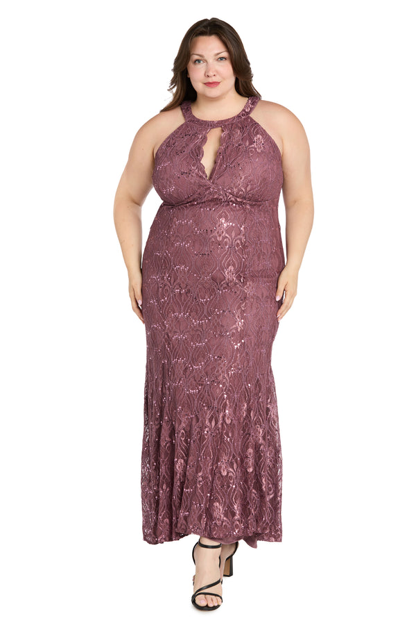 r&m richards Elegant High-Neck Lace Gown - Plus