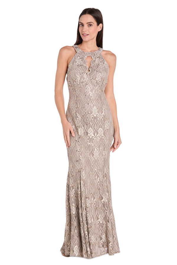 r&m richards Elegant High-Neck Lace Gown