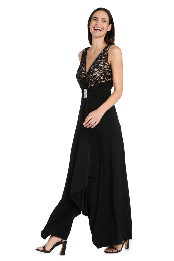 R&m Richards Elegant Lace & Rhinestone Long Jumpsuit