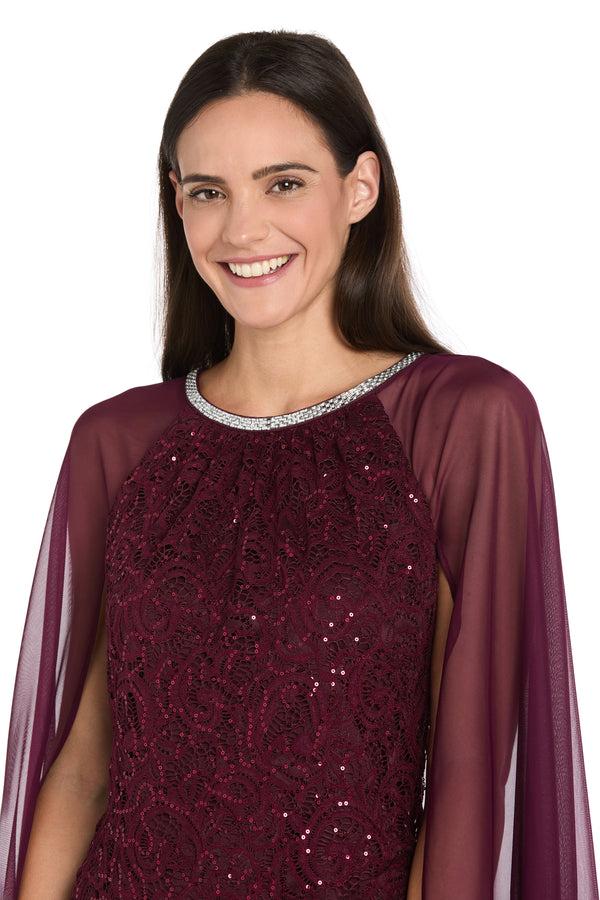R&m Richards Enchanted Elegance Lace Cape Dress