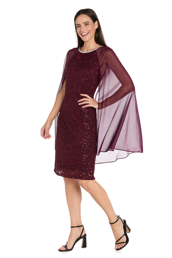 R&m Richards Enchanted Elegance Lace Cape Dress