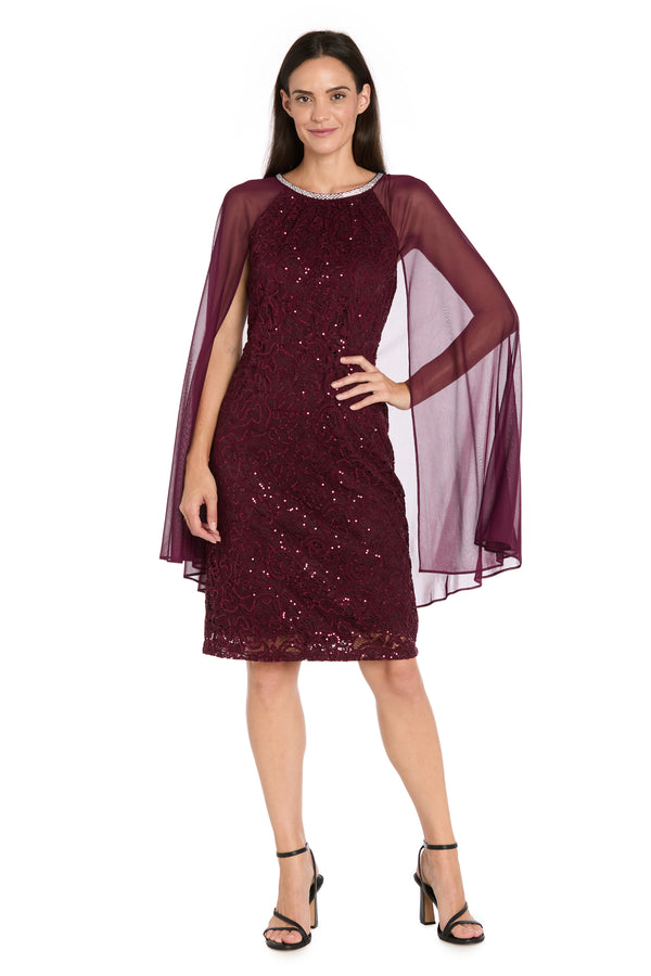 r&m richards Enchanted Elegance Lace Cape Dress