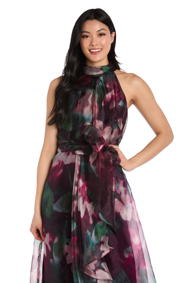 R&m Richards Floral High-Low Taffeta Dress