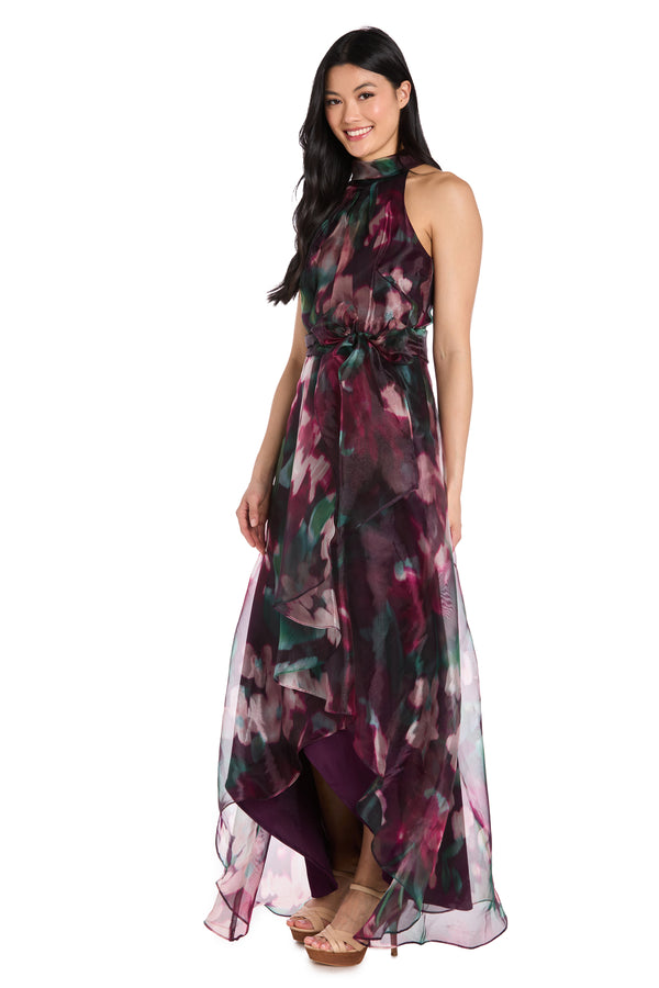 R&m Richards Floral High-Low Taffeta Dress