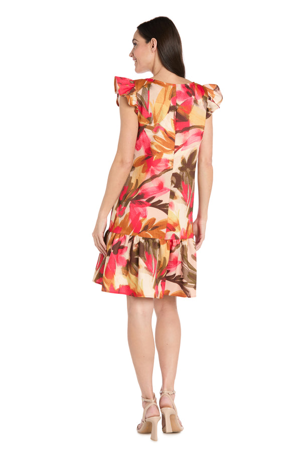 R&m Richards Floral Ruffle-Sleeve Linen Dress