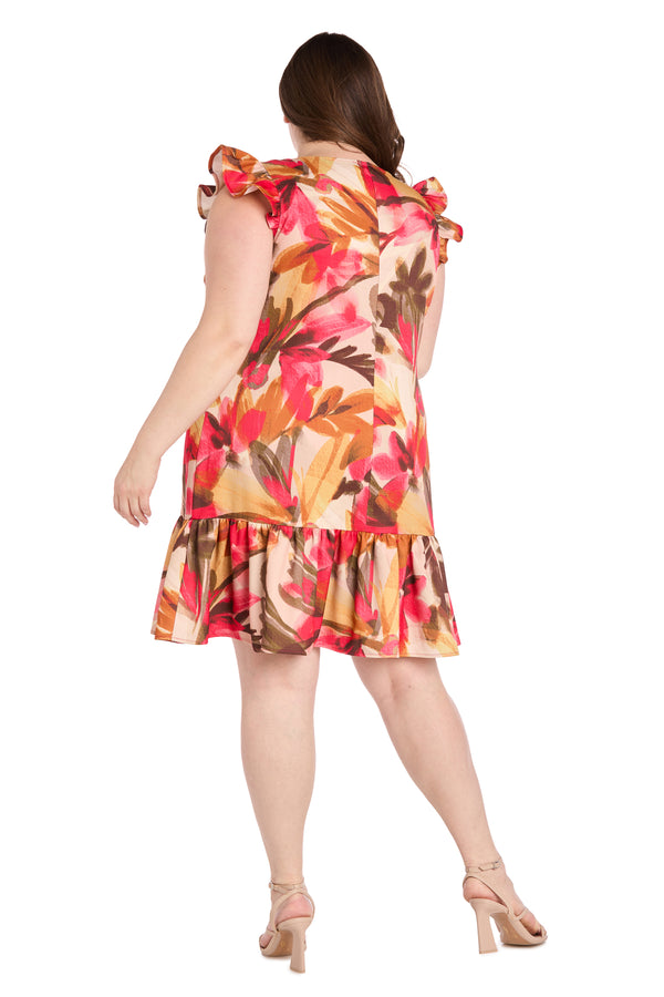 R&m Richards Floral Ruffle-Sleeve Linen Dress - Plus