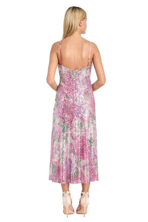 R&m Richards Floral Sequin Strapless Midi Dress