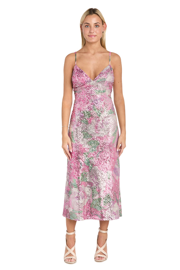 R&m Richards Floral Sequin Strapless Midi Dress