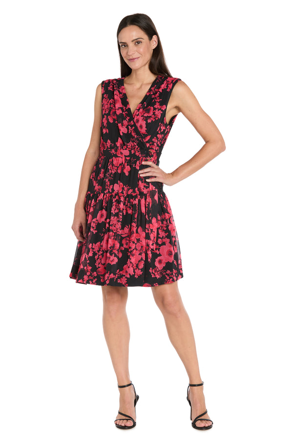 R&m Richards Floral Wrap V-Neck Sleeveless Dress