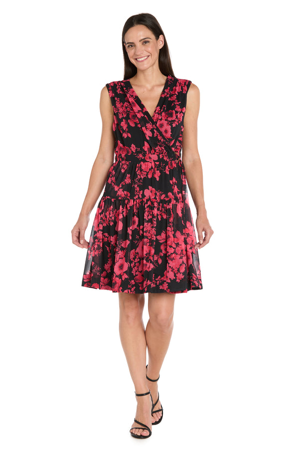 r&m richards Floral Wrap V-Neck Sleeveless Dress