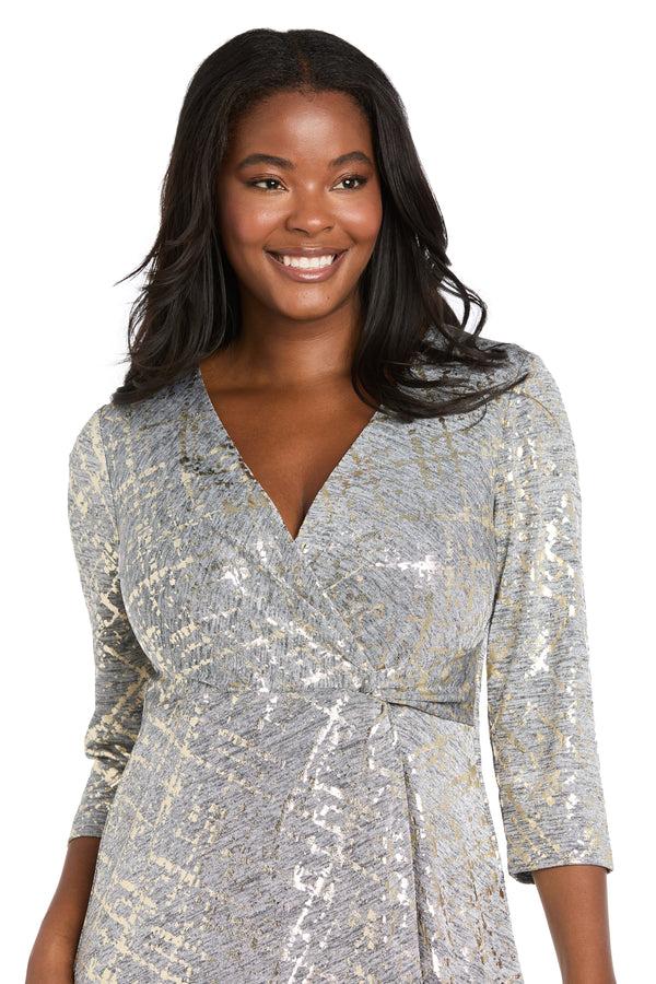 R&m Richards Foil Knit Faux Wrap Dress