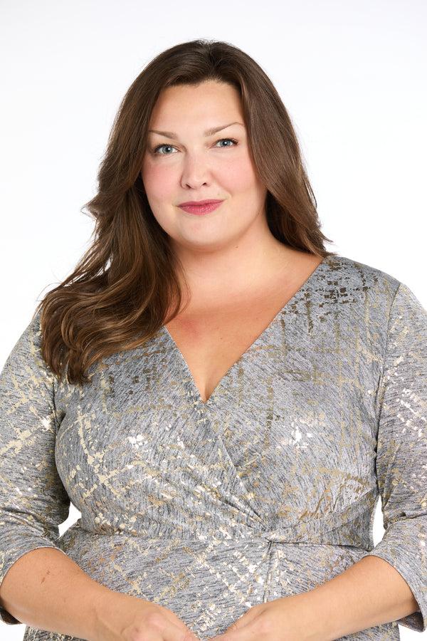 R&m Richards Foil Knit Faux Wrap Dress - Plus