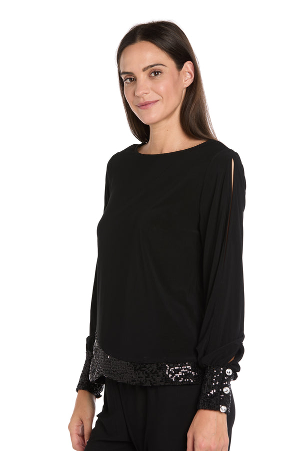 R&m Richards Glimmer Touch Slit-Sleeve Top