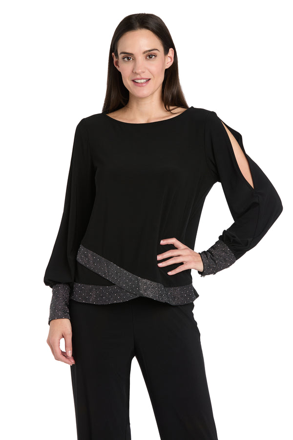 R&m Richards Glimmer Touch Slit-Sleeve Top