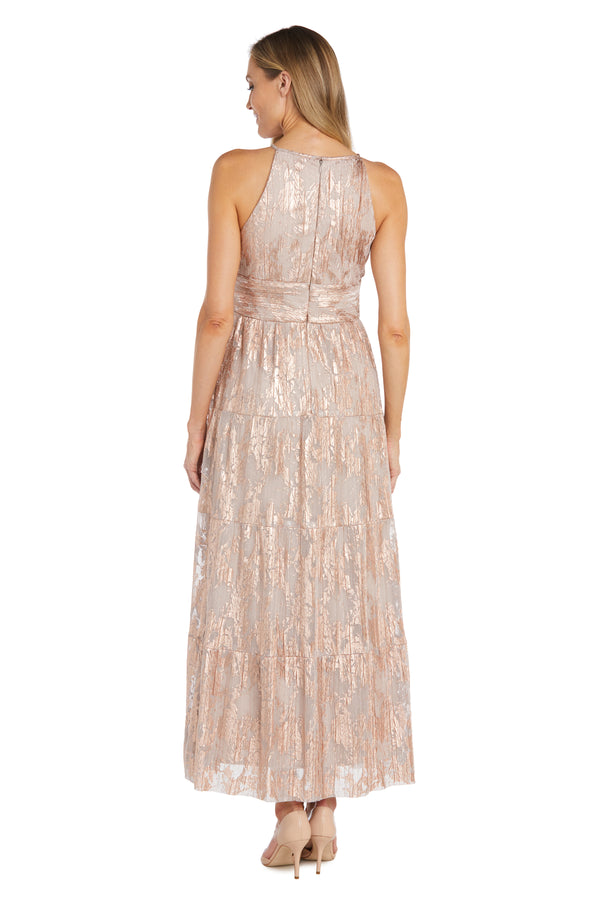 R&m Richards Halter Foil Printed Evening Gown