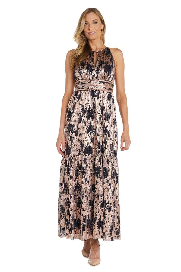 R&m Richards Halter Foil Printed Evening Gown