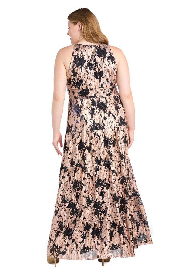 R&m Richards Halter Foil Printed Evening Gown - Plus