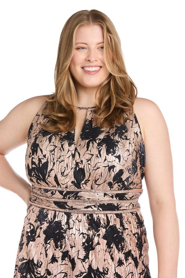 R&m Richards Halter Foil Printed Evening Gown - Plus
