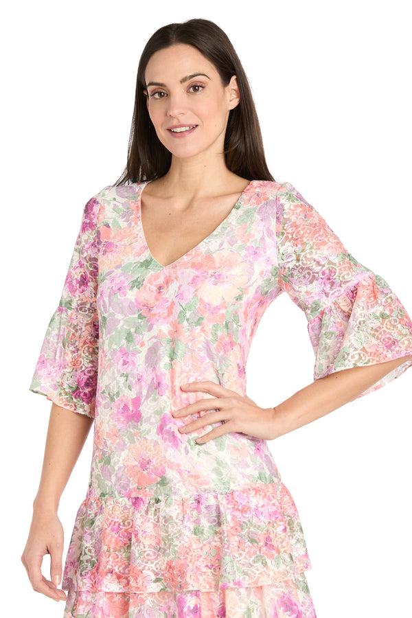 R&m Richards Ivory Blossom Lace Ruffle Dress