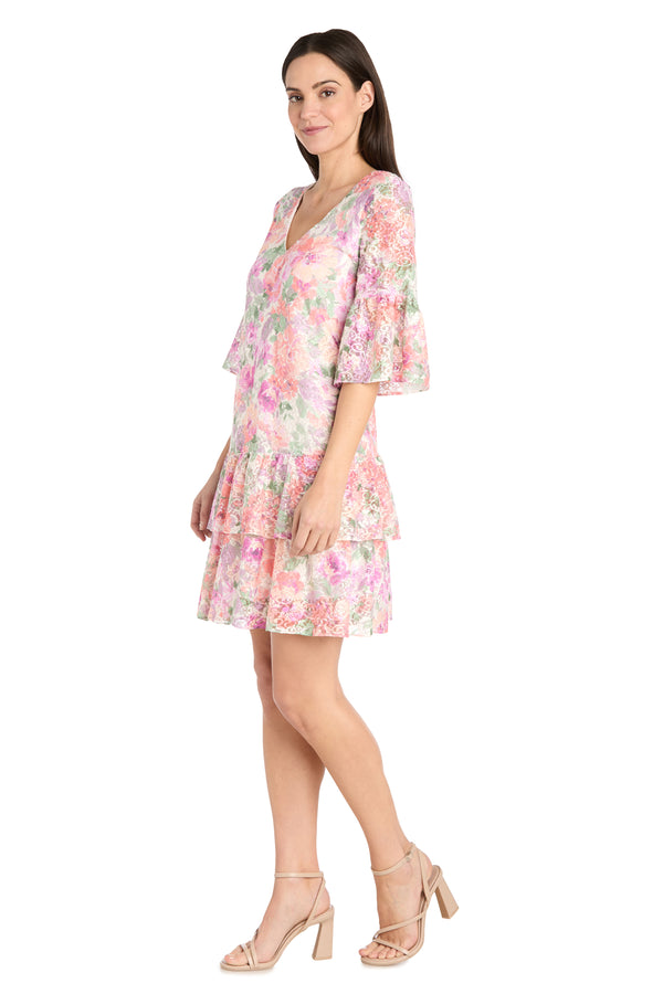 R&m Richards Ivory Blossom Lace Ruffle Dress