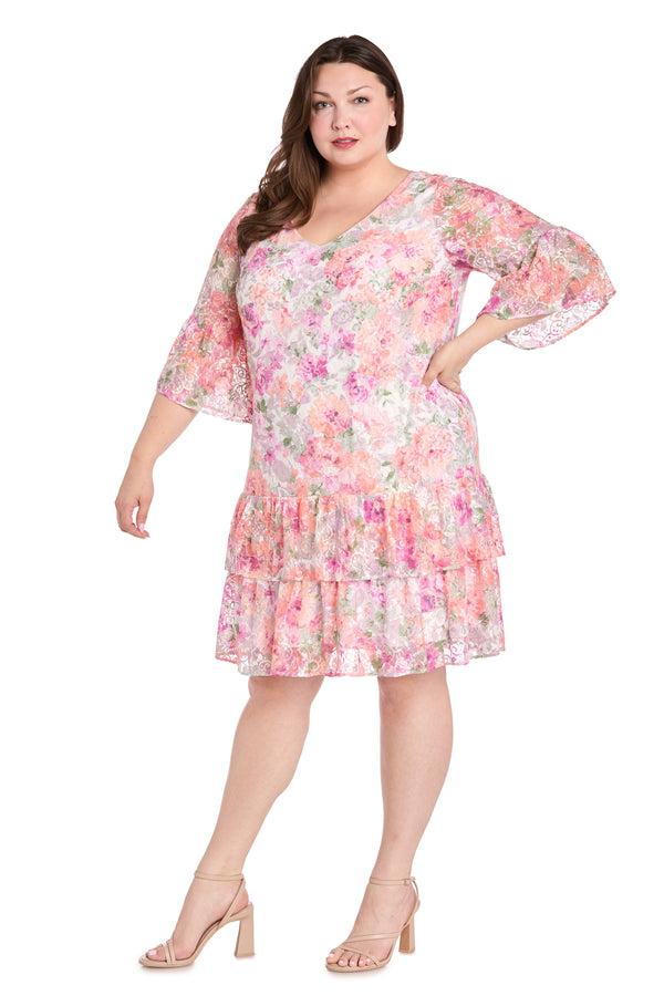 R&m Richards Ivory Blossom Lace Ruffle Dress - Plus