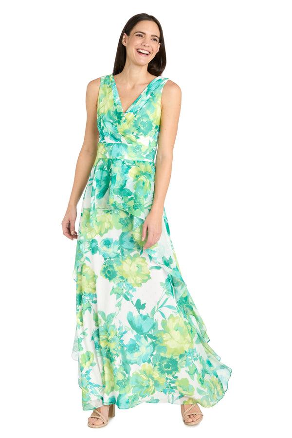 r&m richards Jade Bloom Ruffle Dress - Petite