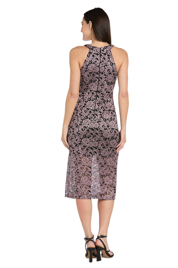 R&m Richards Lace Illusion High-Neck Midi Dress
